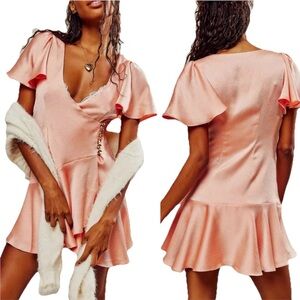 Free People Scarlett Mini Dress Women’s Pink Flare Sleeve Size Small